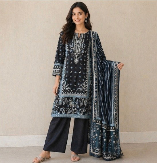 (124) Bin Saeed Floral Lawn Suit | Mirror Buttons & Contrast Dupatta