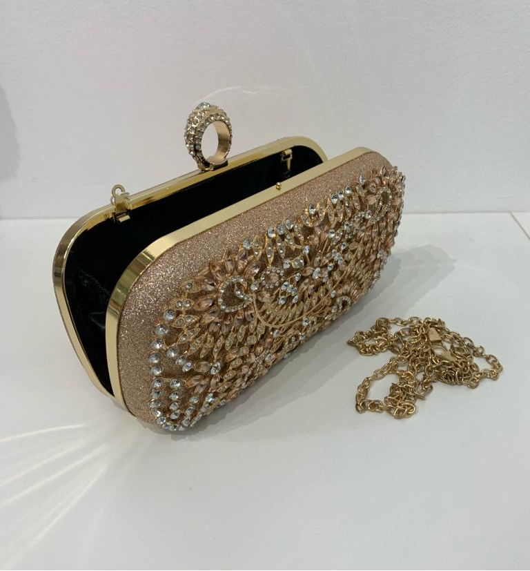 (219) Ladies Gold Clutch Bag with Clasp Opening In Mutliple Colours