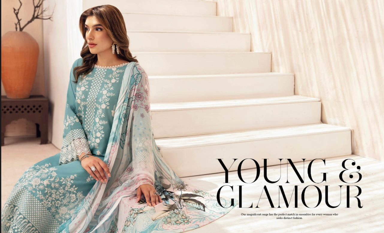 (191) Ramsha Andaaz Luxury Lawn Embroidered Palazzo Ready Made Suit