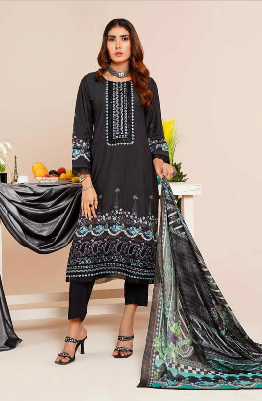 (239) Linen Pakistani Elegantly Embroidered Three-Piece Ready Made Suit
