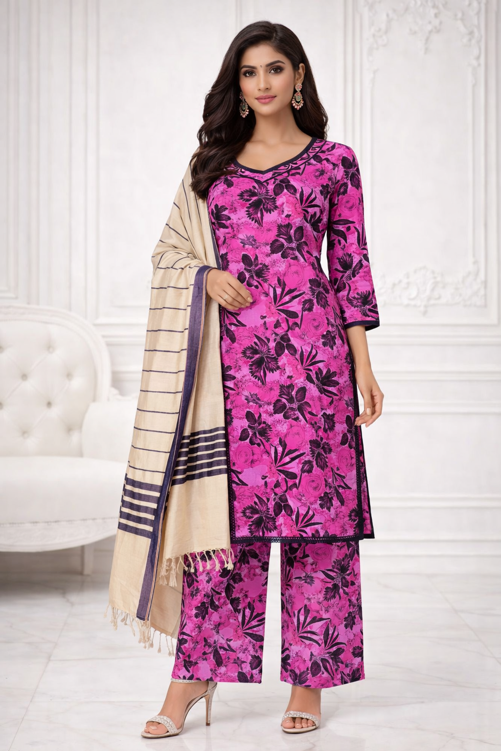 (22) Pakistani Printed Soft Khaddar Winter Suit with Gold Thread Shawl Ready to Wear