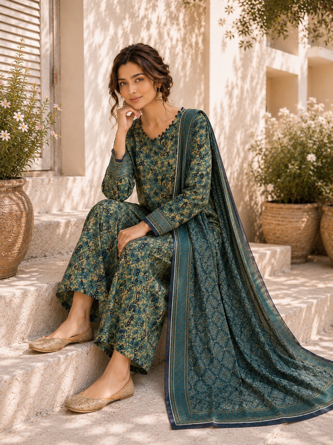 Bin saeed Lawn Suit Print & Contrast Dupatta ready to wear