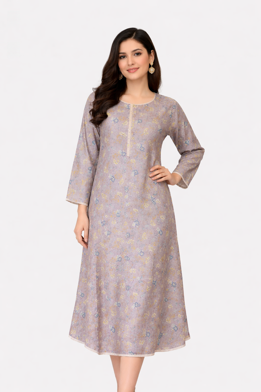 (262) Badal Summer Flared Printed Dress – Breezy & Beautiful one size