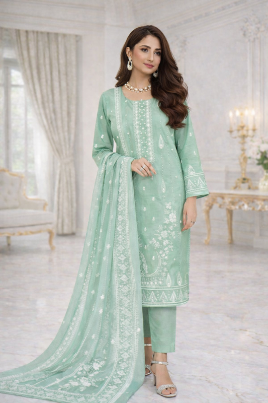 (153) Viscose Embroidered Suit with Vibrant Digital Dupatta Soft and Breathable Ready Made