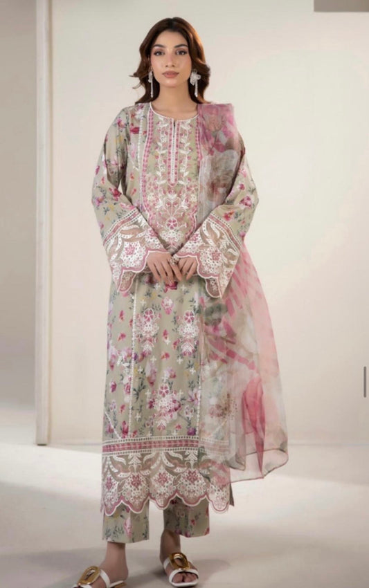 (211) Adan’s Libas Printed Lawn Suit | Lace Embroidery & Voile Dupatta