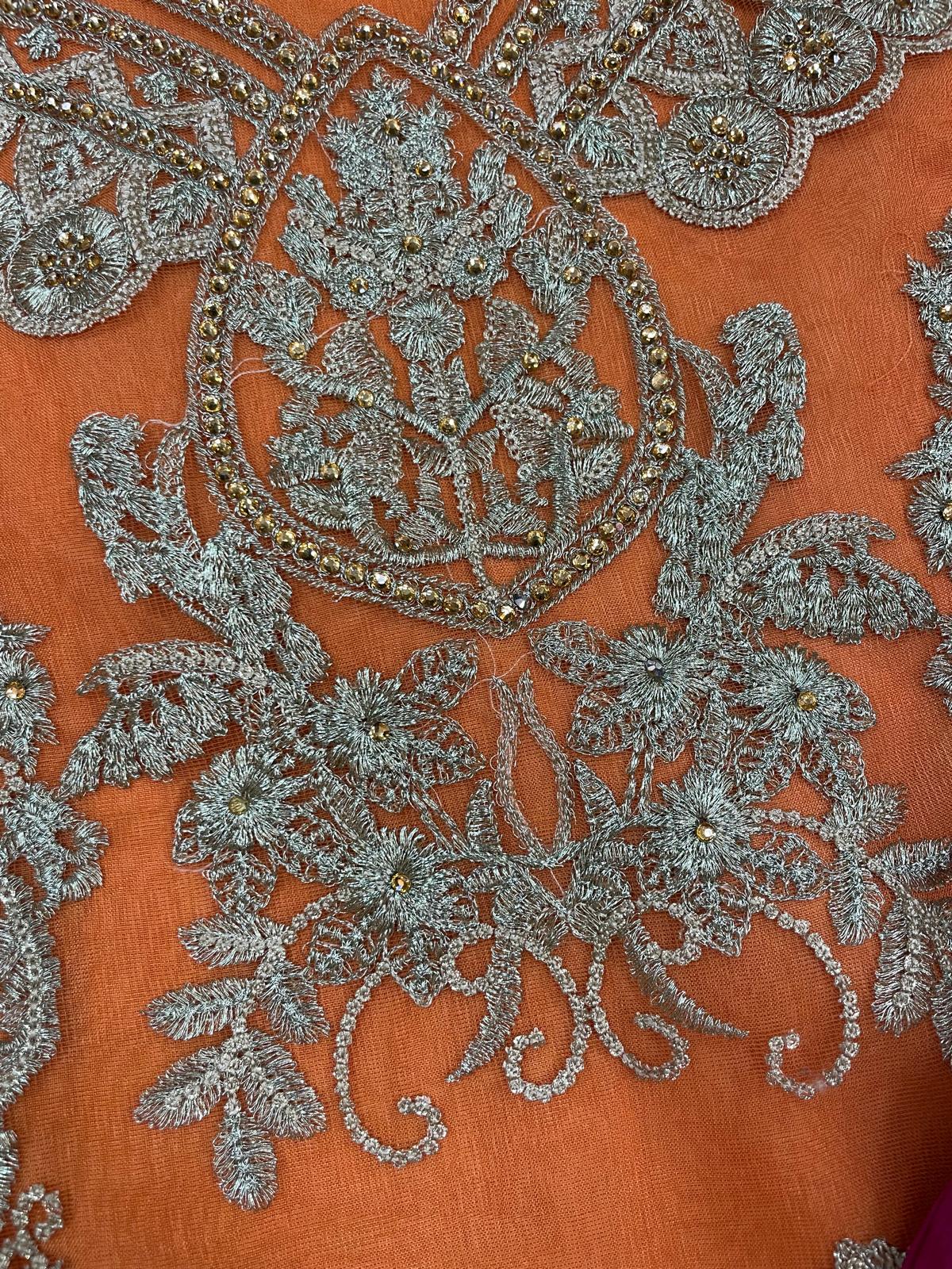 (202) Pakistani Wedding Embroidered 3-Piece Suit with Plazzo & Organza Dupatta