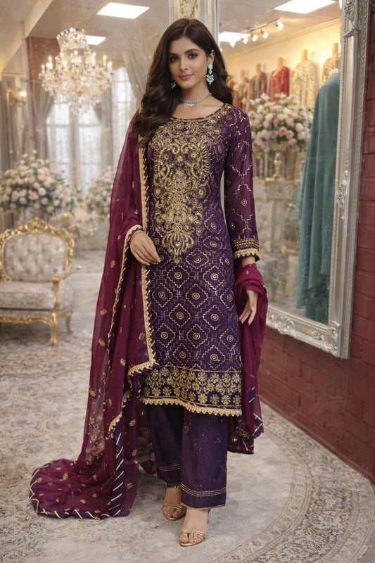 (89) Asim jofa inspired chiffon kameez chiffon dupatta and viscose trousers ready made suit