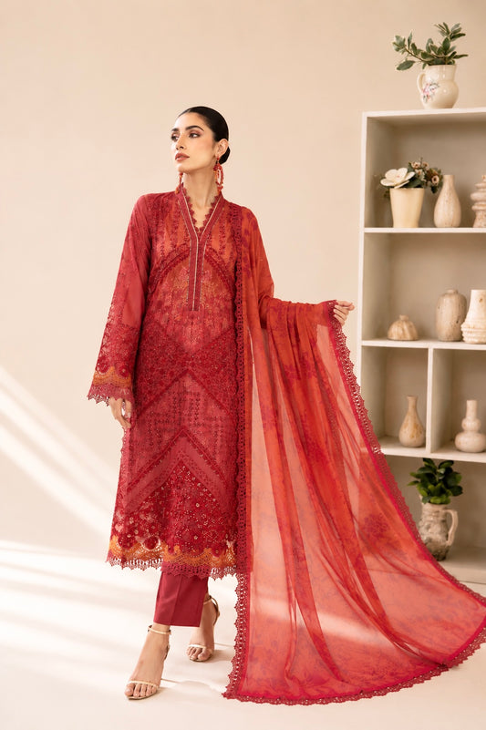(350) Maria b inspired embroidered arabic lawn lace cutwork pearl sequins printed chiffon dupatta ready to wear
