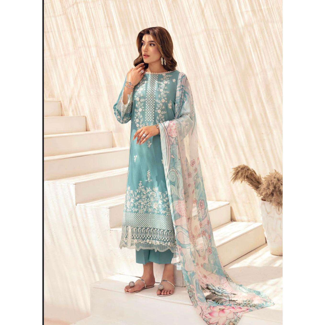 (191) Ramsha Andaaz Fully-Lined Embroidered Lawn 3-Piece Suit