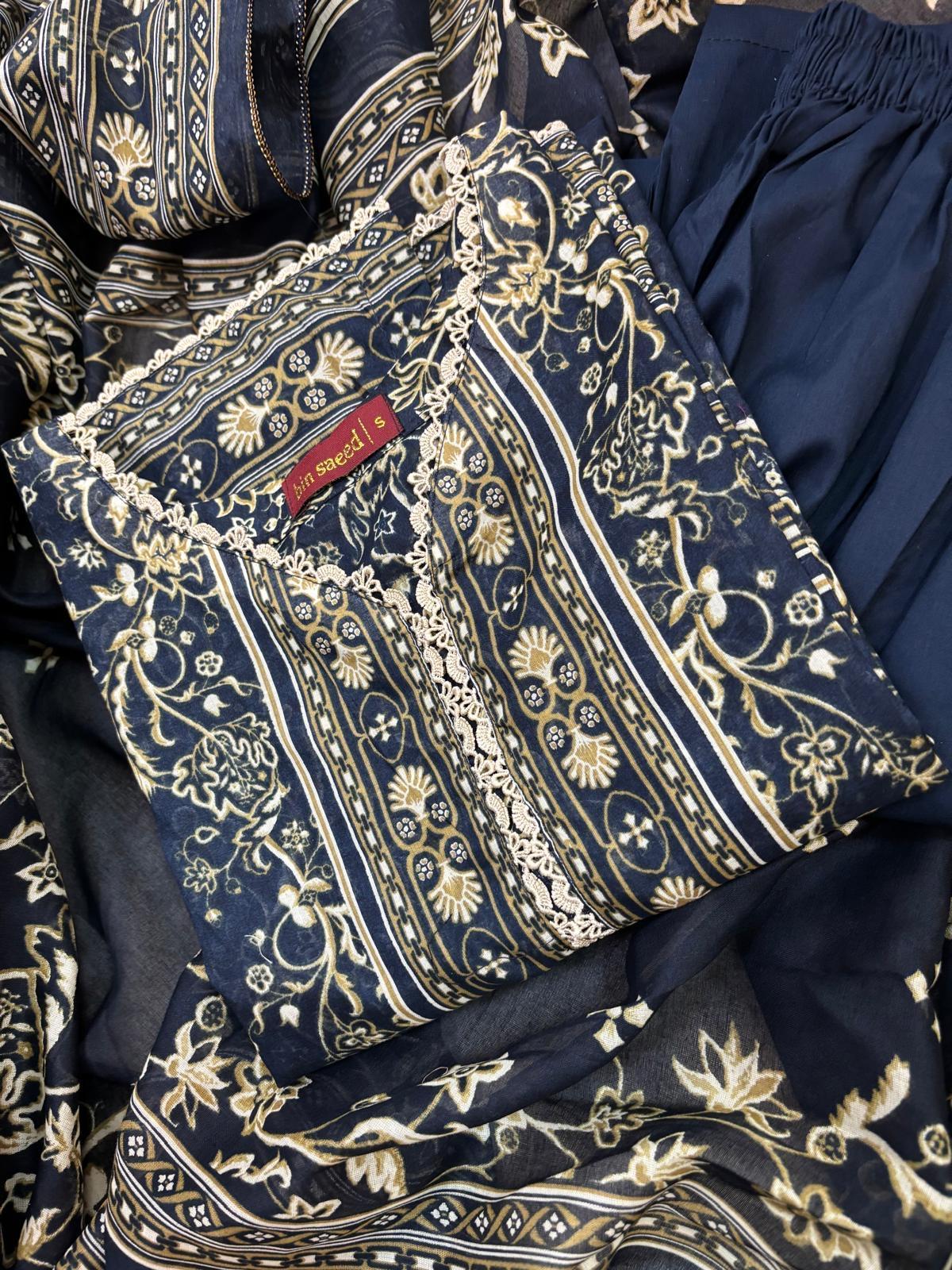 (41) Bin Saeed Printed Pakistani Linen Ready-to-Wear Elegant Suit