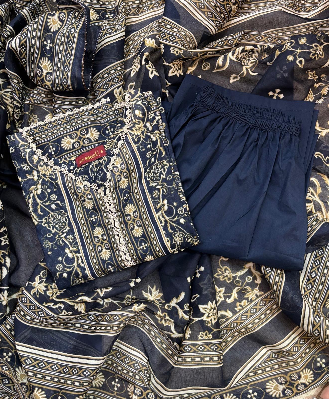 (41) Bin Saeed Printed Pakistani Linen Ready-to-Wear Elegant Suit